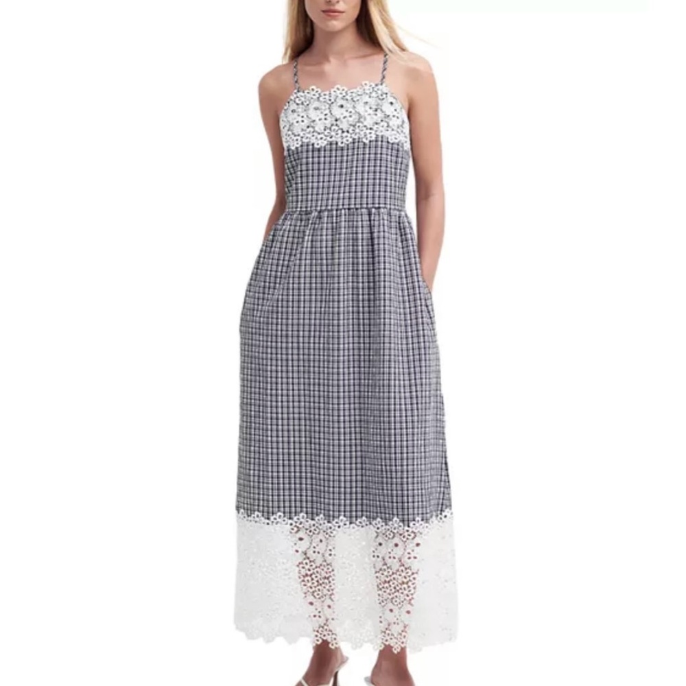 NWT Barbour Glamis Seersucker & Lace Maxi Dress
Size: US 8
Color: Navy Check